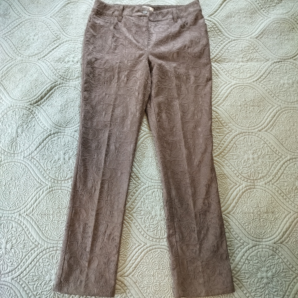 Chicos Taupe‎ Lace Overlay Womens Pants Size 1.5 US Size 10 or M Office Core